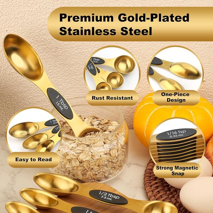 Gold Magnetic Measuring Spoons Set Stainless Steel - Image 3