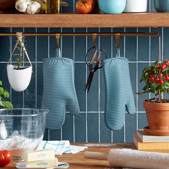 KITCHENAID Ribbed Soft Silicone Oven Mitt 2-Pack Set, Fog Blue - Image 2