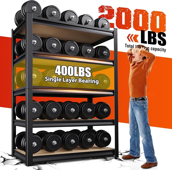 Set of 4 46" W Garage Shelving-2050 lbs 5 Tier Storage Shelves, Adjustable - Image 7
