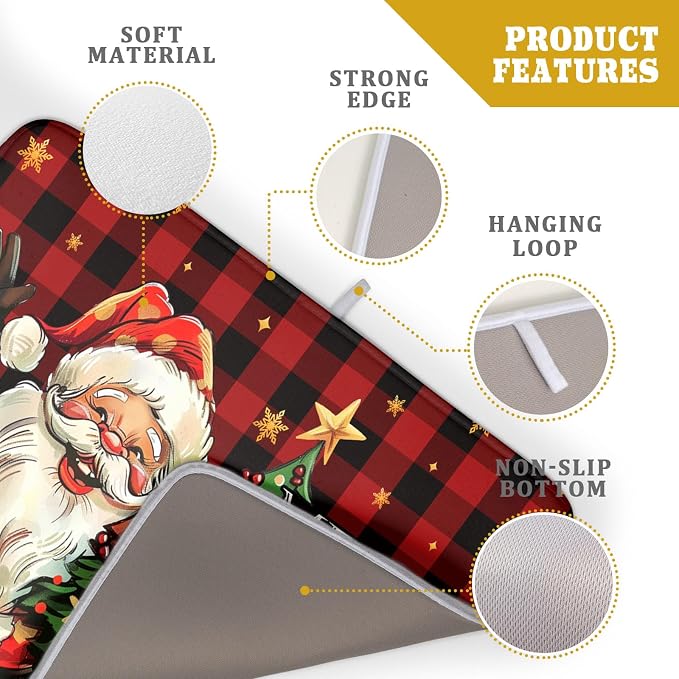 Merry Christmas Santa Claus Red Buffalo Plaid Dish Drying Mat - Image 4