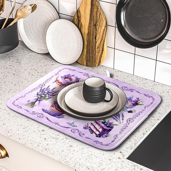 Purple Dish Drying Mats for Kitchen Counter Washable Drying Pad Absorbent - Image 5