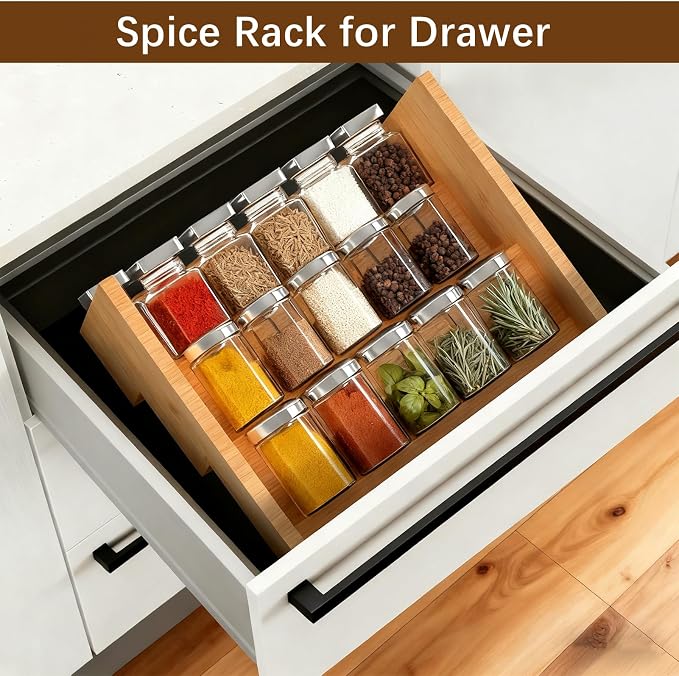 Bamboo Spice Rack for Cabinet, 3 Tier Spice Riser Shelf, 2 Pack Spices Stand - Image 5