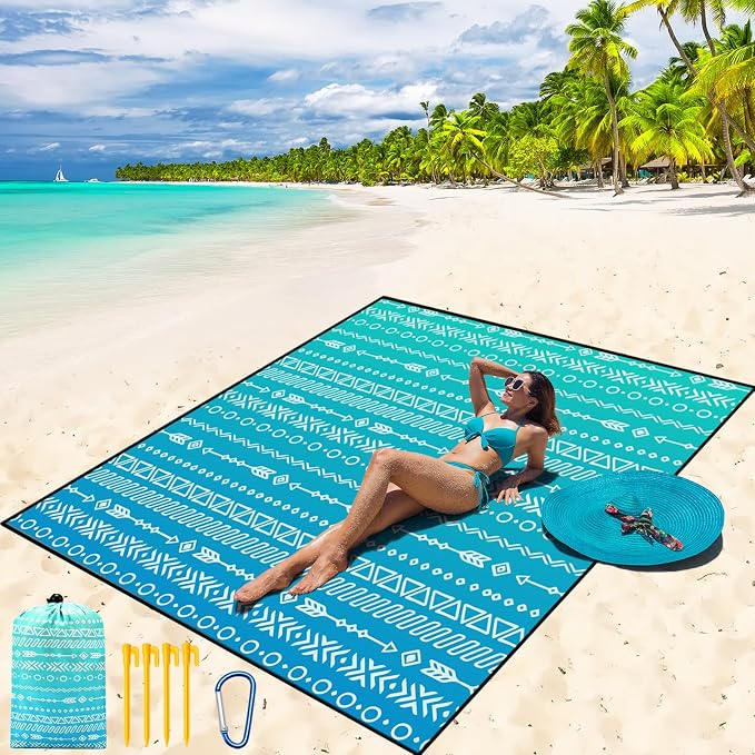 WIWIGO Beach Blanket Waterproof Sandproof Beach Mat 79" X 83"/10'x9'for 2-8 by WIWIGO