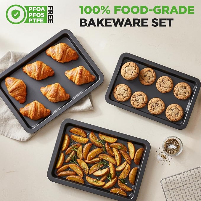 NutriChef 3-Piece Nonstick Baking Sheet Set – Non-Toxic Cookie Sheets - Image 5