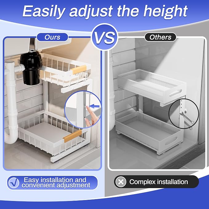 ADBIU 2 Pack Under Sink Organizers and Storage, Height Adjustable 2-Tier Pull - Image 3