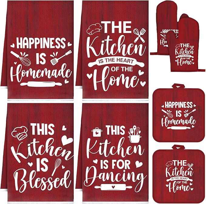 Leinuosen 8 Pcs Kitchen Towels and Oven Mitts Sets Pot Holders Dishcloths Set by Leinuosen