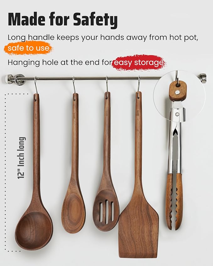 Elegant 5-Piece Walnut Wood Kitchen Utensil Set – Non-Scratch, Heat-Resistant - Image 4