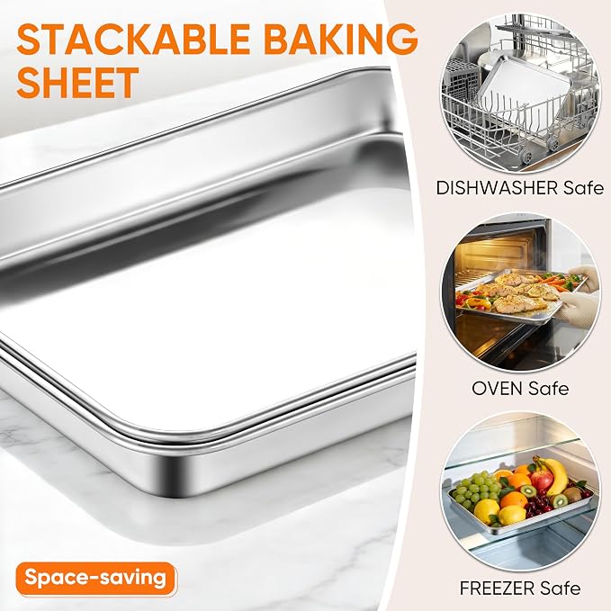 LIANYU Stainless Steel Baking Sheet Pans of 2, 12.4x9.7 Inch Quarter Sheet Pan - Image 5