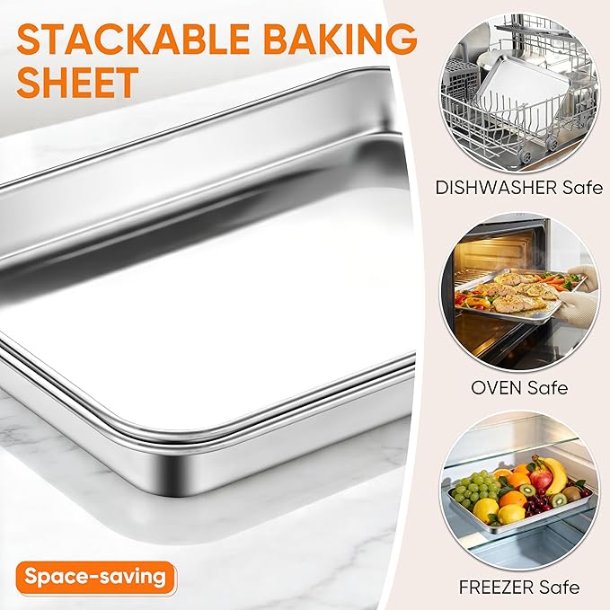 LIANYU Stainless Steel Tray for Baking, 9.2x7” Small Cookie Baking Sheet Pan - Image 5