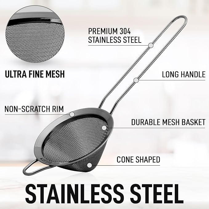 Zulay Kitchen 304 Stainless Steel Fine Mesh Strainer - Image 2