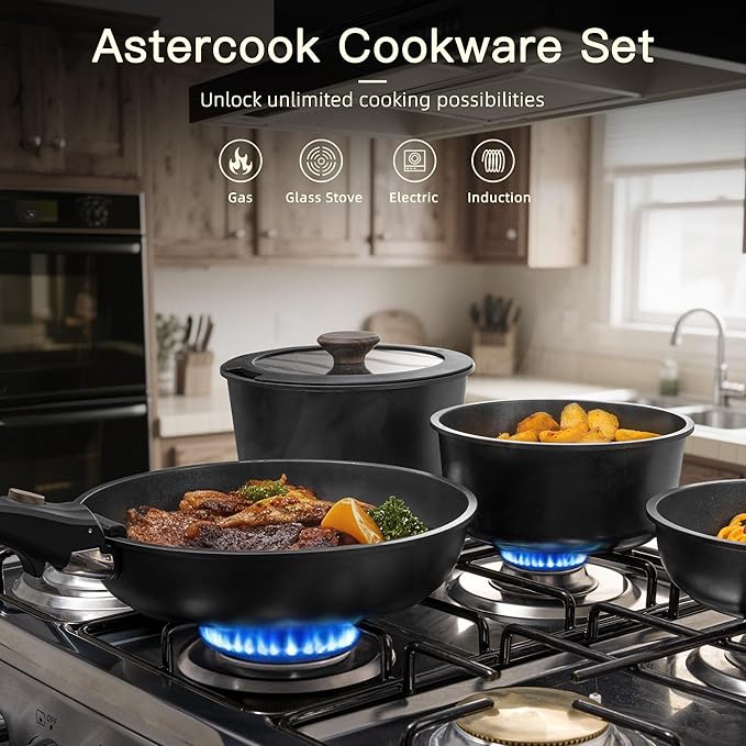 Astercook 21 Pcs Pots and Pans Set Non Stick, Ceramic Cookware Set Detachable - Image 2