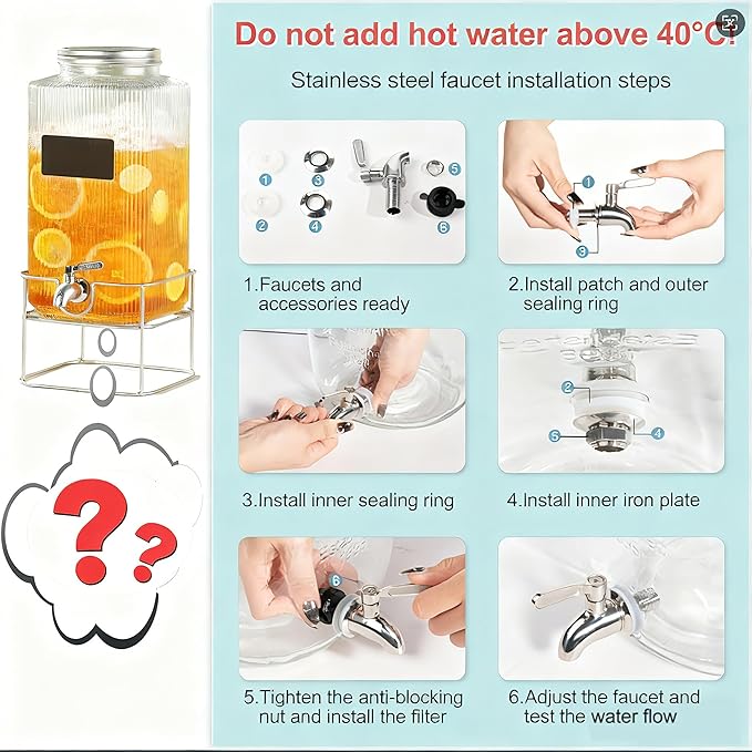 Lulonpon 6L Glass Drink Dispenser, Beverage Dispenser - Image 4