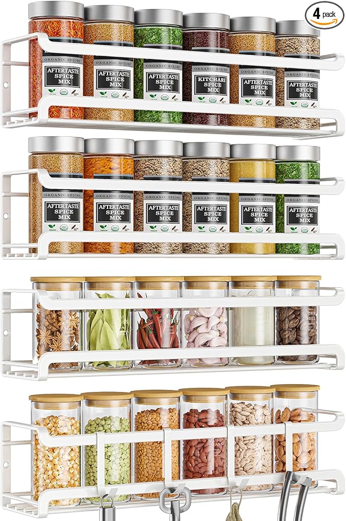 Bunoxea Spice Rack wall mounted 4 Pack, Space-Saving Spice Organizer by Bunoxea