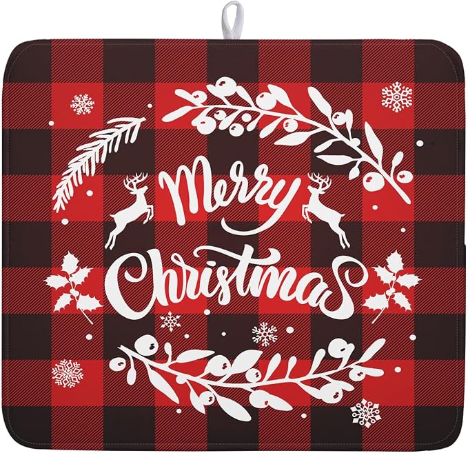 Merry Christmas Dish Drying Mat by Kawani
