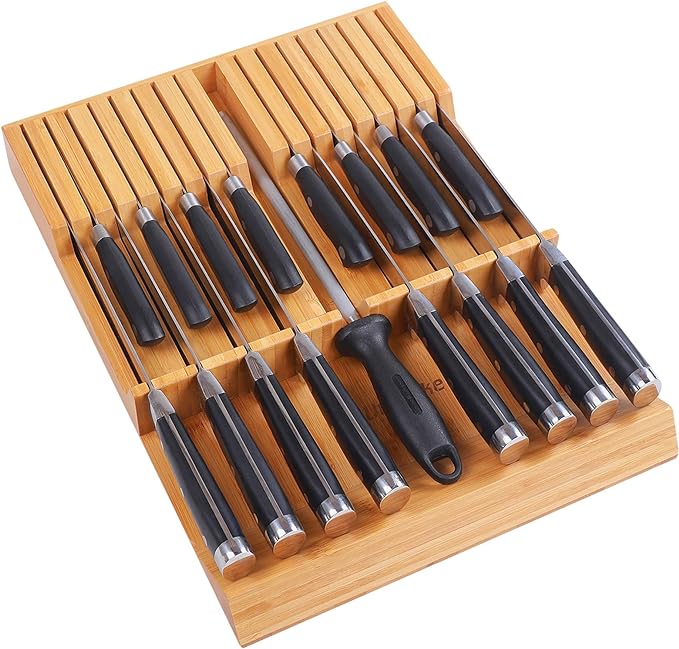 Utoplike In-drawer Knife Block Bamboo Kitchen Knife Drawer Organizer Large by Utoplike
