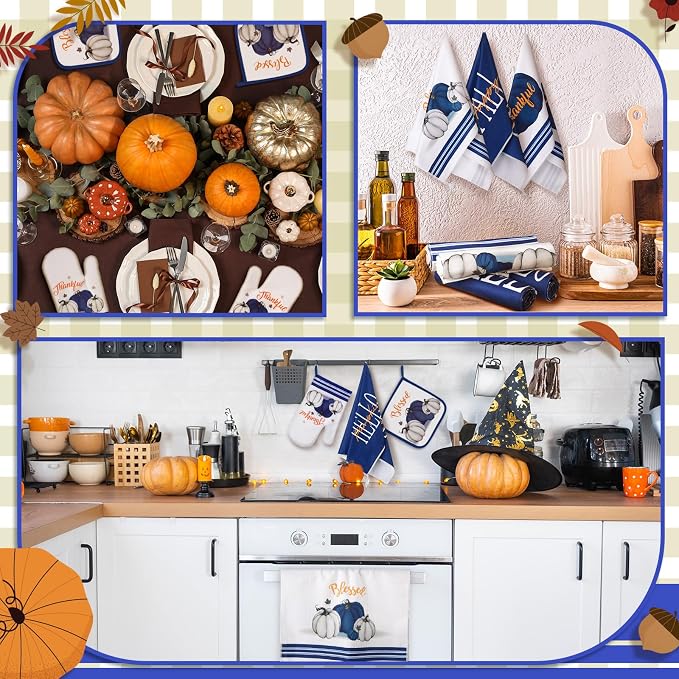 Fanfanwin 10 Pcs Thanksgiving Pumpkin Kitchen Decor Set Kitchen Towels Pot - Image 6