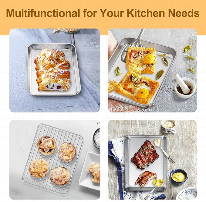 TeamFar Toaster Oven Tray and Rack Set, 9.3’’ x 7’’ x 1’’, Stainless Steel - Image 4
