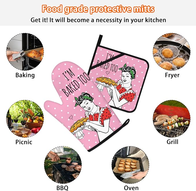 Funny Oven Mitts and Pot Holders Sets Pink Kitchen Accessories Cute Kitchen - Image 7