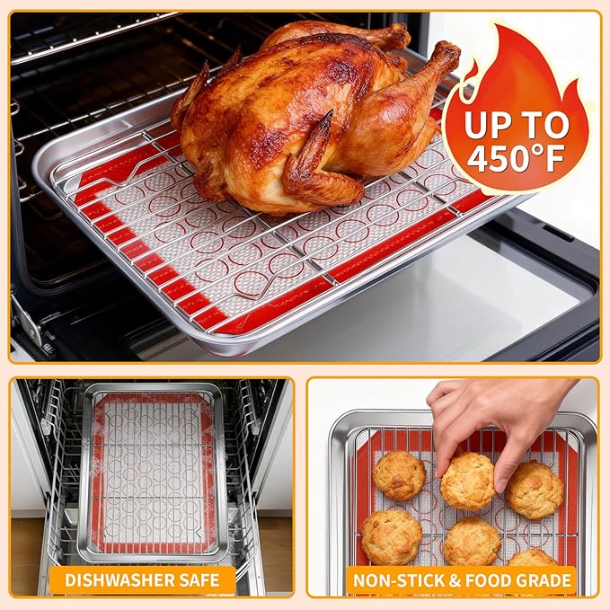 Baking Sheet Pan Set of 12, CEKEE Stainless Steel Cookie Sheets - Image 7