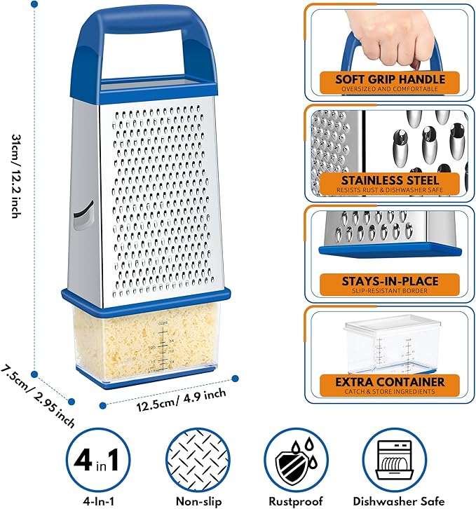Urbanstrive Cheese Grater With Container, Professional Cheese Grater with Handle - Image 2