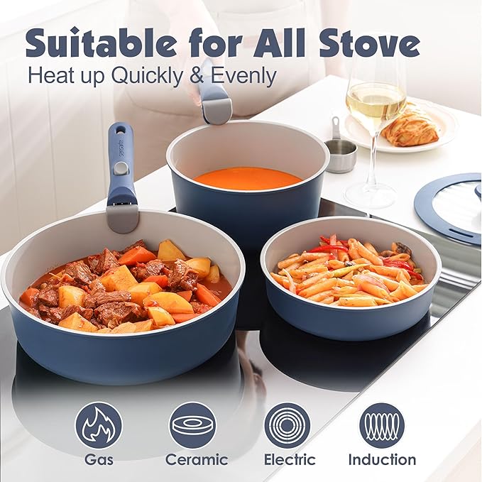 SENSARTE 17 Piece Ceramic Pots and Pans Set, Nonstick Detachable Handle Cookware - Image 6