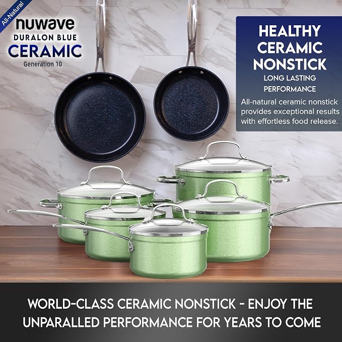 Nuwave Healthy Duralon Blue Ceramic Nonstick Cookware Set, Diamond Infused - Image 9