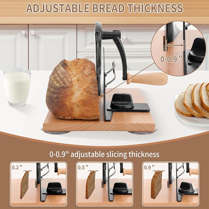 CAWIU Manual Bread Slicer with Hand Crank- Adjustable Thickness Bread Cutter - Image 2