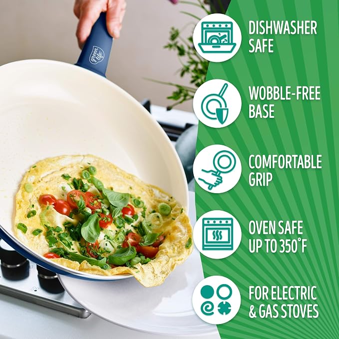 GreenLife Soft Grip Healthy Ceramic Nonstick 12 Piece Cookware Pots and Pans Set - Image 5