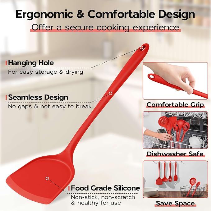 Onader Silicone Cooking Utensils Set, Heat Resistant Kitchen Tool Kit, Nonstick - Image 4