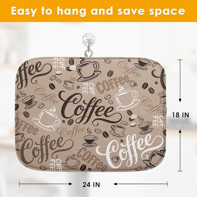Sanwarm Absorbent Dish Drying Mat, First Coffee Cute Doodle Chalkboard - Image 2