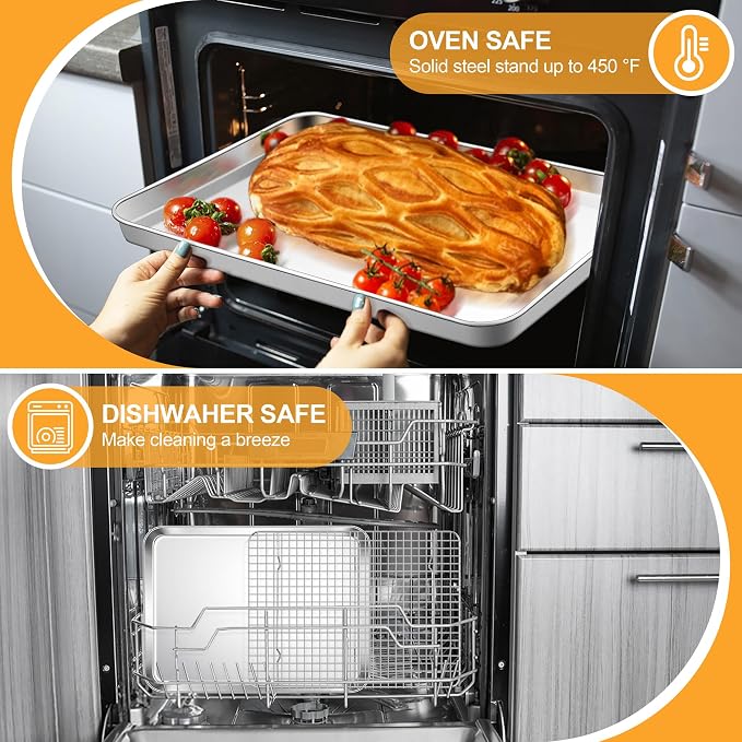 E-far Baking Sheet with Wire Rack Set, 17.6” x 13” Stainless Steel Cookie Sheet - Image 4