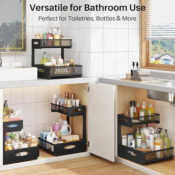 Under Sink Organizer, 2 Pack 2 Tier Pull Out Under Cabinet Organizer Shelf - Image 9