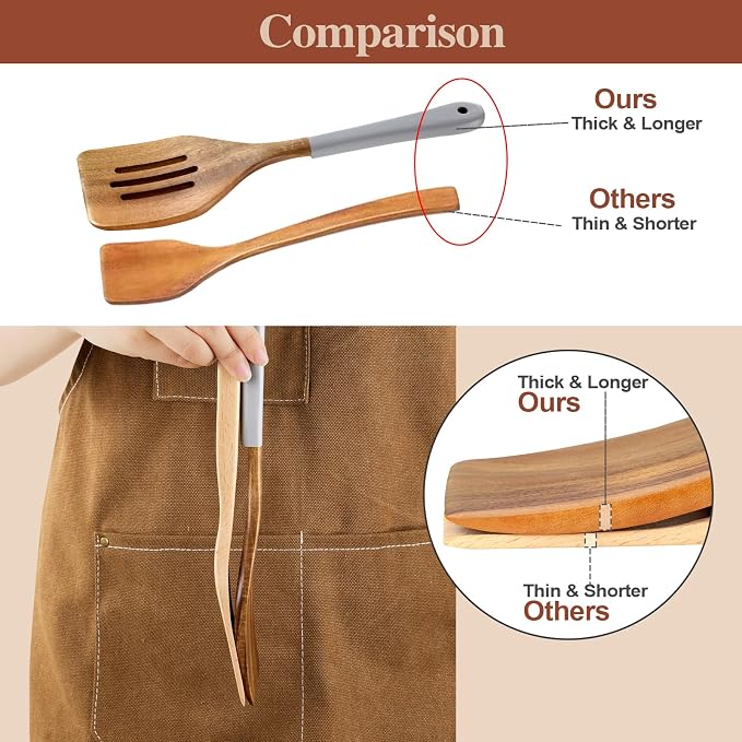 Wooden Spoons For Cooking, 6 Pieces Natural Acacia Wooden Cooking Utensils or - Image 6