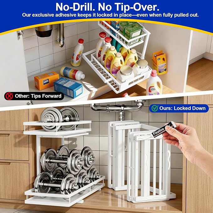 Under Sink Organizer, Dual-Rail Ball-Bearing, Under Kitchen Sink Organizer - Image 5