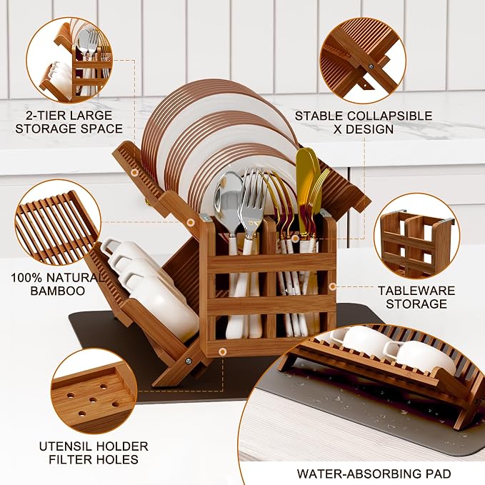 Greenual Teak Dish Drying Rack - Image 5