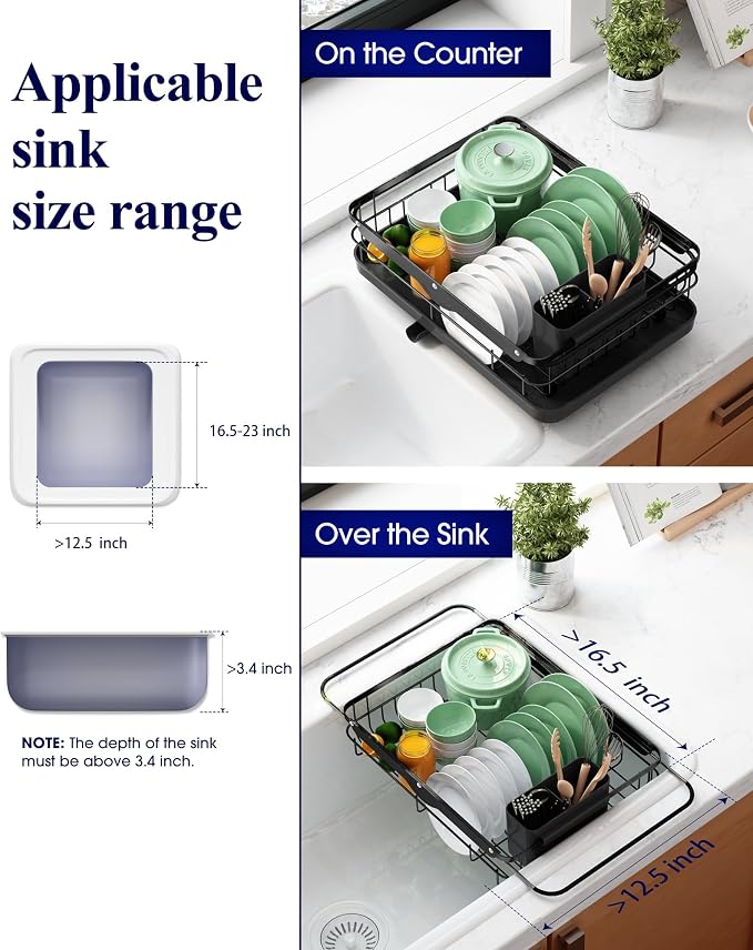 Kitsure Dish Drying Rack for Kitchen Counter, Stainless Steel Sink Organization - Image 5