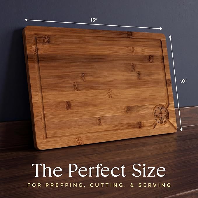 Deer & Oak Large Carbonized Cutting Board 15" x 9.8" x 0.8", Pre-Oiled Bamboo - Image 3