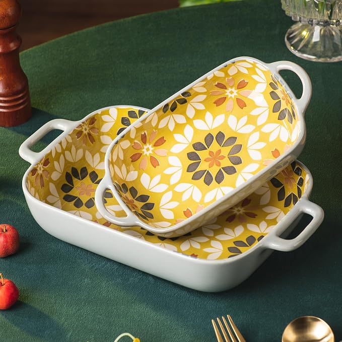 ONCCI Ceramic Baking Dish Set, 2-Piece Hand-painted Porcelain Rectangular - Image 6