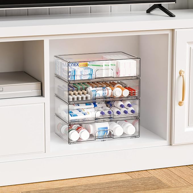 Yieach 12.1''W Clear Stackable Storage Drawers, 2 Pack Acrylic Drawer Organizer - Image 9
