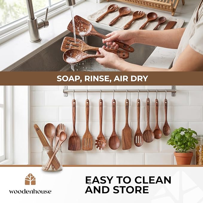 Wooden Spoons for Cooking – 13 Pcs Premium Teak Wooden Utensil Set - Image 6
