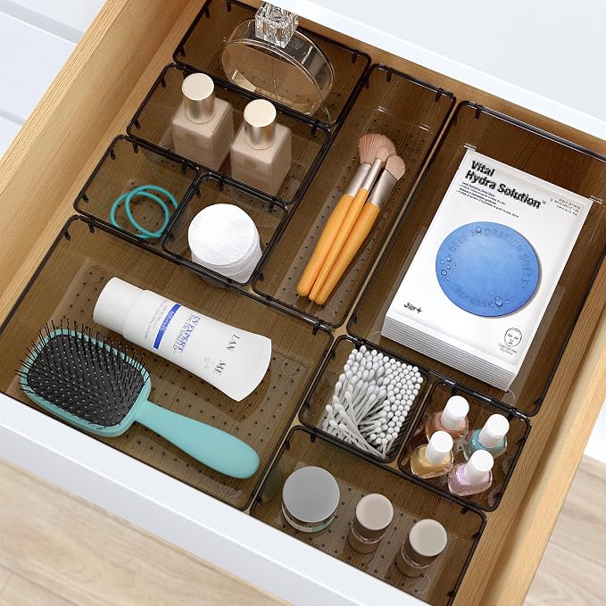 StorMiracle 7 PCS Clear Plastic Drawer Organizers Set, 4 Size Desk Drawer - Image 5