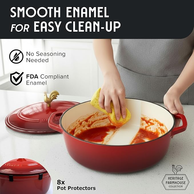 MUELLER HOME 5.5 Quart Enameled Cast Iron Oval Dutch Oven w Rooster Knob & - Image 7