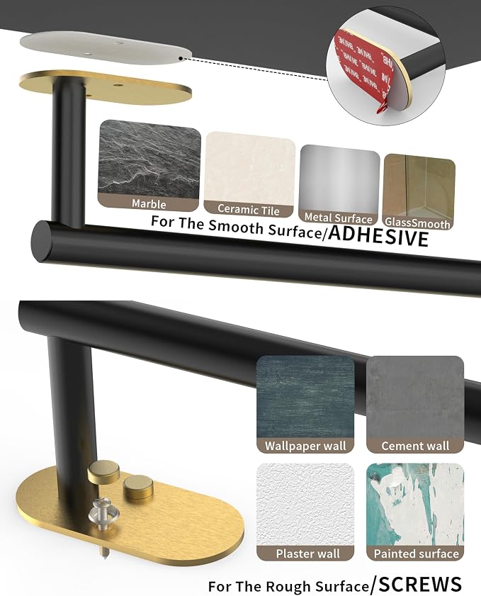 Paper Towel Holder Under Cabinet Black and Gold, Self Adhesive or Wall Mounted - Image 7