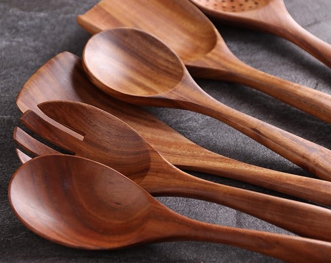 6Pcs Wooden Utensil Set, Natural Acacia Wooden Spoons - Image 3