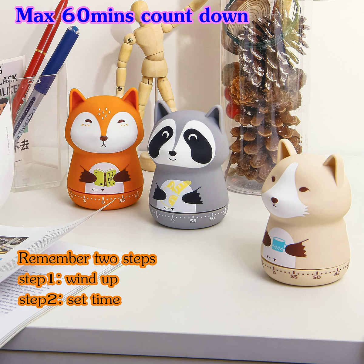 Mechanical Kitchen Timer, Cute Animal Timer for Kids, Wind Up 60