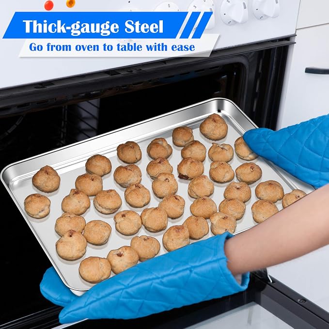 E-far Large Baking Sheets, 20”x14” Stainless Steel Cookie Sheet Pans - Image 3