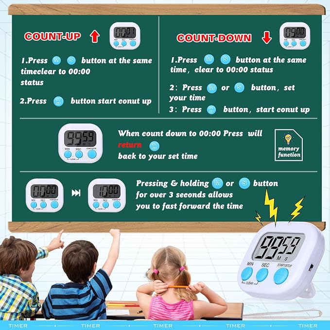 Mwellewm 12Pcs Digital Timers for Classroom Kitchen Timers for Cooking Small - Image 4