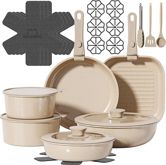 26 Pcs Pots and Pans Set Non Stick, Ceramic Cookware Set Non Toxic by OzawaBear