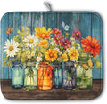 Daisy Dish Drying Mat for Kitchen Counter 16x18 Inch Rustic Vintage Flower by Kwlegh
