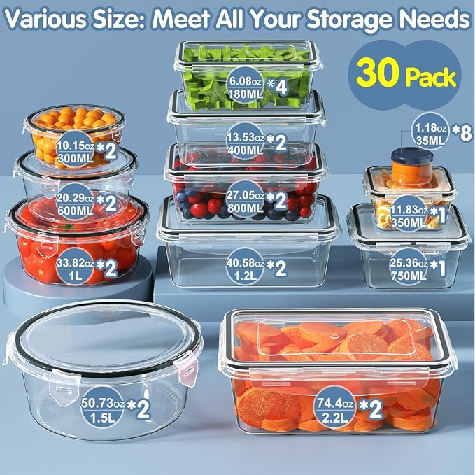 KITHELP 60-Piece Large Food Storage Containers Set - Image 2